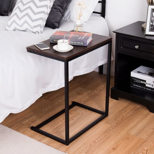  Tangkula Sofa Side End Table, C Shaped Table Laptop Holder, End Stand Desk Coffee Tray Side Table, Notebook Tablet Beside Bed Sofa Portable Workstation, Over Bed Table (Walnut)