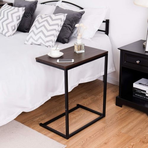  Tangkula Sofa Side End Table, C Shaped Table Laptop Holder, End Stand Desk Coffee Tray Side Table, Notebook Tablet Beside Bed Sofa Portable Workstation, Over Bed Table (Walnut)