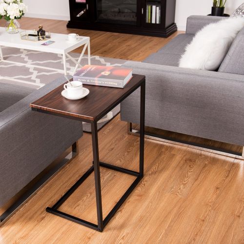  Tangkula Sofa Side End Table, C Shaped Table Laptop Holder, End Stand Desk Coffee Tray Side Table, Notebook Tablet Beside Bed Sofa Portable Workstation, Over Bed Table (Walnut)
