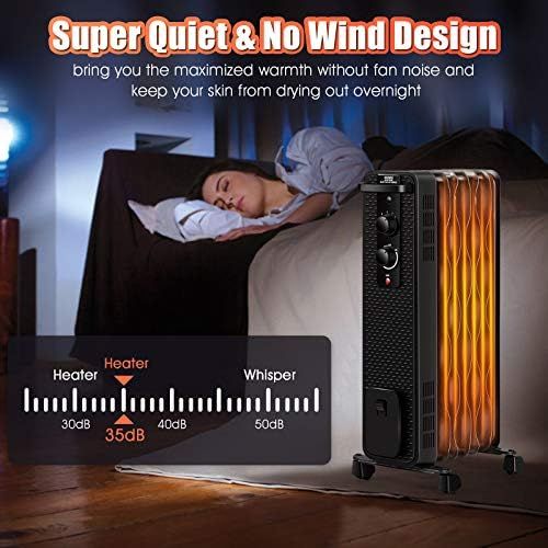  Tangkula 1500W Oil Filled Radiator Heater, Portable Space Heater Radiator w/ 3 Heating Modes & Adjustable Thermostat, Oil Radiant Heater w/ Tip-Over & Overheat Protection, Ideal fo