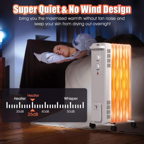  Tangkula 1500W Oil Filled Radiator Heater, Portable Space Heater Radiator w/ 3 Heating Modes & Adjustable Thermostat, Oil Radiant Heater w/ Tip-Over & Overheat Protection, Ideal fo