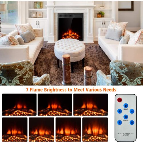  Tangkula 22.5 Inch Electric Fireplace Insert, Freestanding & Recessed Electric Fireplace Heater with Remote Control, Adjustable Heater, 7 Log Hearth Flame Settings for Home Room In