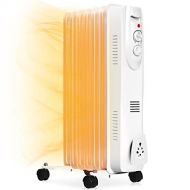 Tangkula 1500W Oil Filled Radiator Heater, Portable Space Heater Radiator with 3 Heat Settings, Adjustable Thermostat, Overheat Protection & Tip-Over Protection, Electric Radiant H