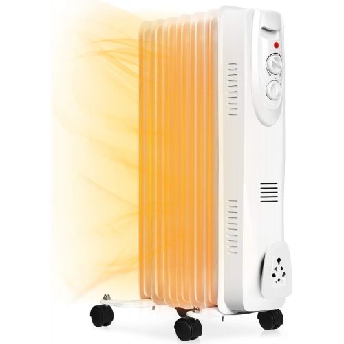  Tangkula 1500W Oil Filled Radiator Heater, Portable Space Heater Radiator with 3 Heat Settings, Adjustable Thermostat, Overheat Protection & Tip-Over Protection, Electric Radiant H