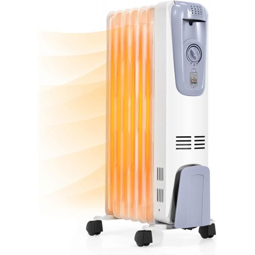  Tangkula Oil Filled Radiator Heater, 1500W Portable Space Heater Radiator with Adjustable Thermostat, 3 Heat Settings, Overheat & Tip-Over Protection, Electric Radiant Heater for I