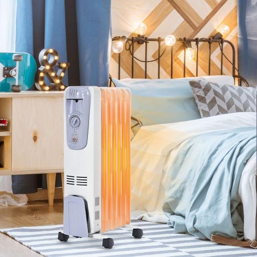  Tangkula Oil Filled Radiator Heater, 1500W Portable Space Heater Radiator with Adjustable Thermostat, 3 Heat Settings, Overheat & Tip-Over Protection, Electric Radiant Heater for I