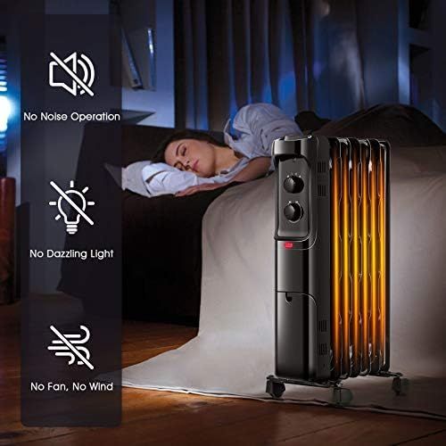  Tangkula Electric 1500W Oil Filled Radiator Heater, Space Heater Radiator with 3 Heat Settings, Adjustable Thermostat, Tip Over & Overheating Protection, Portable Radiator Heater f