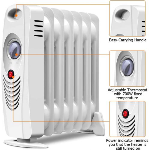  Tangkula Oil Filled Radiator Heater, 700W Portable Space Heater Radiator with Adjustable Thermostat, Overheat & Tip-Over Protection, Electric Oil Heater for Home, Bedroom, Indoor u