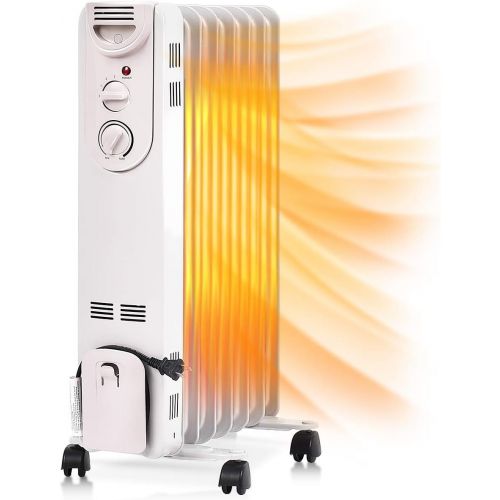  TANGKULA 1500W Oil-Filled Heater, Portable Radiator Heater with Adjustable Thermostat, Tip Over & Overheating Protection, Electric Oil Heater for Home and Office, Space Heater