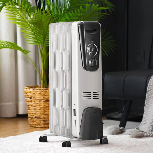  TANGKULA Electric Oil Heater, 1500W Oil Filled Radiator Heater w/ Tip-over and Overheating Protection, Portable Radiant Heater with Adjustable Thermostat, 3 Heating Modes for Home