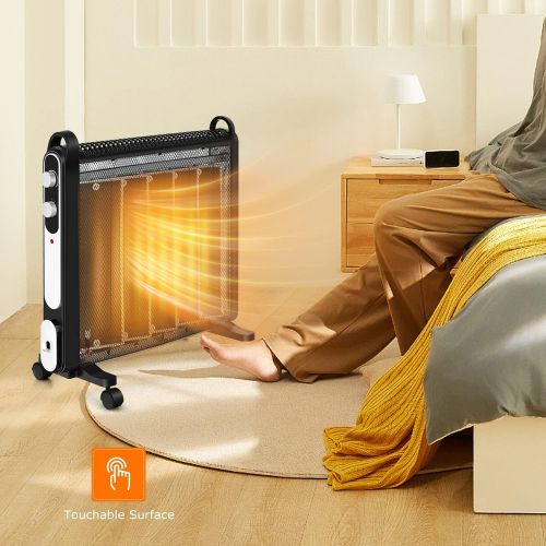  Tangkula 1500W Electric Mica Space Heater, Portable Space Heater with Universal Wheels, Adjustable Thermostat, 2 Heat Settings, Tip-Over & Overheat Protection, Full Room Quiet Heat
