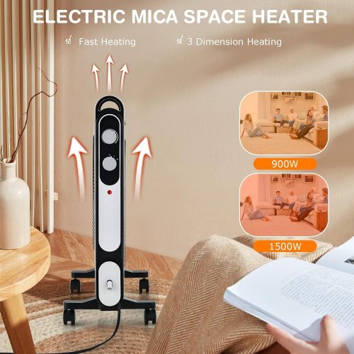  Tangkula 1500W Electric Mica Space Heater, Portable Space Heater with Universal Wheels, Adjustable Thermostat, 2 Heat Settings, Tip-Over & Overheat Protection, Full Room Quiet Heat