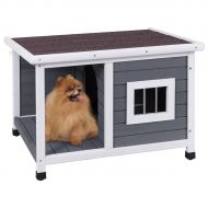 Tangkula Dog House Wooden Weatherproof Outdoor Indoor Cat Puppy Pet Bed Platform Log Cabin