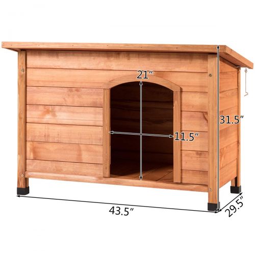  Tangkula Dog House, Outdoor Weather-Resistant Wooden Log Cabin, Home Pet Furniture, Pet House with Adjustable Feet & Removable Floor, Pet Dog House