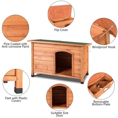  Tangkula Dog House, Outdoor Weather-Resistant Wooden Log Cabin, Home Pet Furniture, Pet House with Adjustable Feet & Removable Floor, Pet Dog House