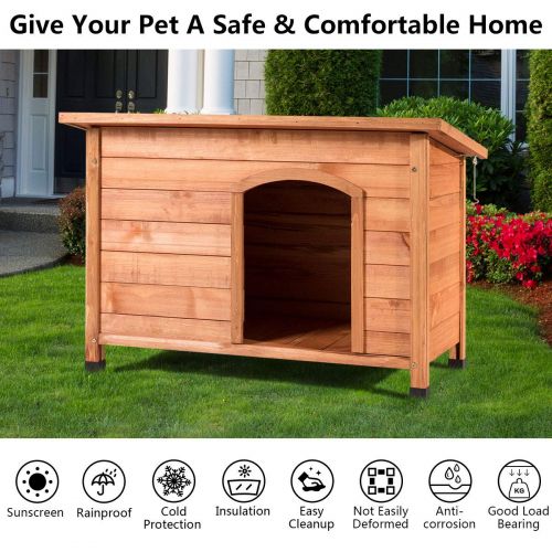  Tangkula Dog House, Outdoor Weather-Resistant Wooden Log Cabin, Home Pet Furniture, Pet House with Adjustable Feet & Removable Floor, Pet Dog House