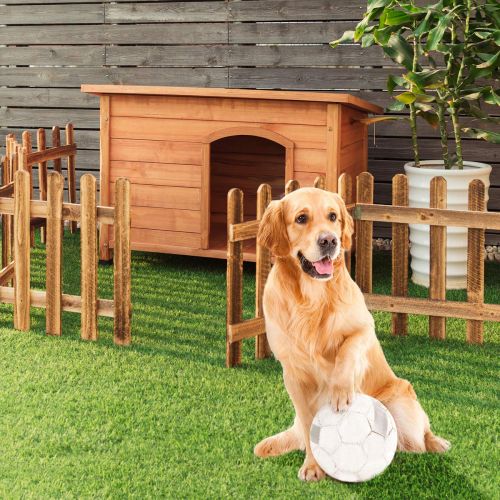  Tangkula Dog House, Outdoor Weather-Resistant Wooden Log Cabin, Home Pet Furniture, Pet House with Adjustable Feet & Removable Floor, Pet Dog House