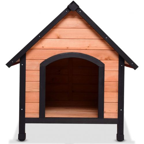  Tangkula Pet Dog House, Wooden Pet Kennel, Outdoor Weather Waterproof Pet House, Natural Wooden Dog House Home with Reddish Brown Roof, Pet Dog House