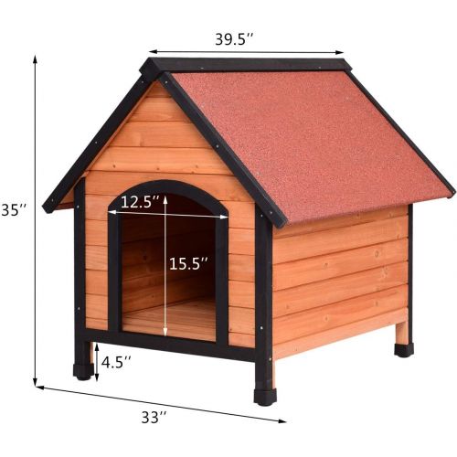  Tangkula Pet Dog House, Wooden Pet Kennel, Outdoor Weather Waterproof Pet House, Natural Wooden Dog House Home with Reddish Brown Roof, Pet Dog House