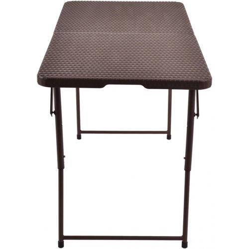  Tangkula 4 Center Folding Adjustable Table Portable Rattan Design Indoor Outdoor Use with Carrying Handle