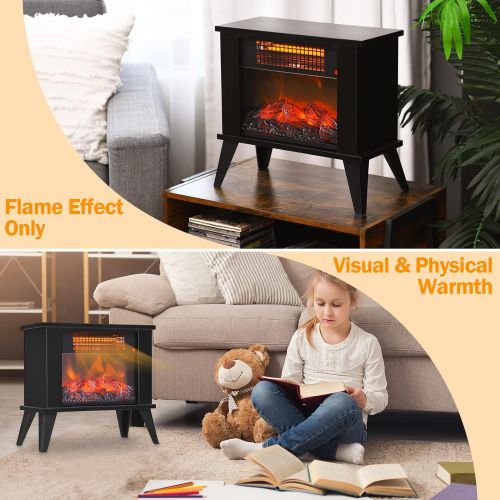  Tangkula Electric Fireplace Heater, Freestanding Infrared Stove w/ Realistic Flame, Adjustable Temperature, Overheat & Tip Over Safety Protection, 1000 W Portable Fireplace Heater