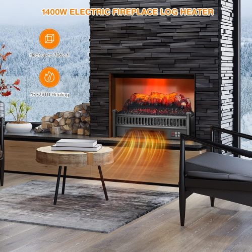  Tangkula 23 Electric Fireplace Log Heater, 1400 W Freestanding Electric Fireplace Stove Insert w/ Realistic Flame, Ember Bed, Adjustable Brightness, Overheat Protection, 6H Timer,