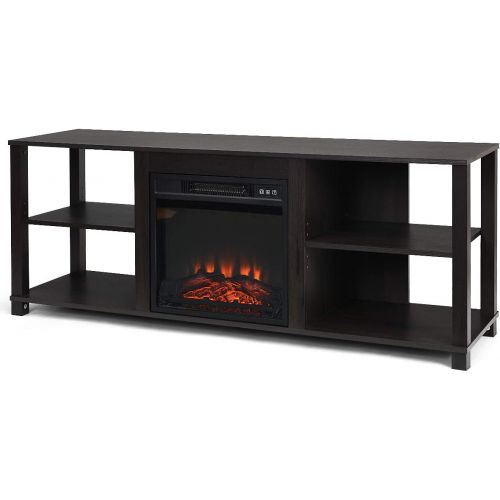  Tangkula Fireplace Stand, TV Stand Fireplace for TV Up to 65, Entertainment Television Storage Console Centers with Adjustable Shelves, with 18X17 1400W Electric Fireplace and Remo