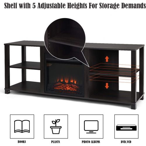  Tangkula Fireplace Stand, TV Stand Fireplace for TV Up to 65, Entertainment Television Storage Console Centers with Adjustable Shelves, with 18X17 1400W Electric Fireplace and Remo