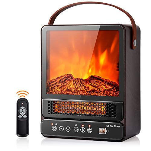  Tangkula 14.5 Mini Portable Electric Fireplace, 750W/1500W Tabletop Stove Heater with 3D Flame & Remote Control, Electric Fireplace Heater with Overheat Protection,12H Timer (Walnu