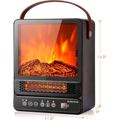  Tangkula 14.5 Mini Portable Electric Fireplace, 750W/1500W Tabletop Stove Heater with 3D Flame & Remote Control, Electric Fireplace Heater with Overheat Protection,12H Timer (Walnu