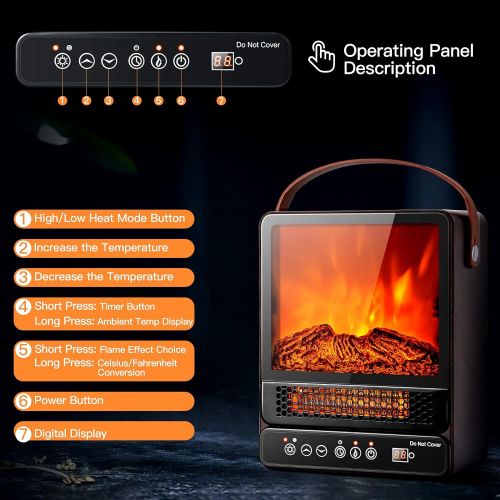  Tangkula 14.5 Mini Portable Electric Fireplace, 750W/1500W Tabletop Stove Heater with 3D Flame & Remote Control, Electric Fireplace Heater with Overheat Protection,12H Timer (Walnu