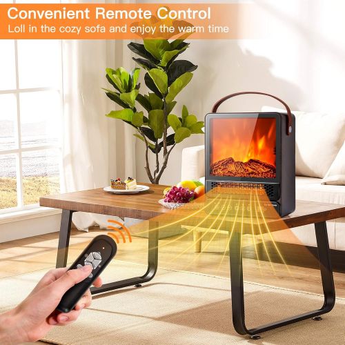  Tangkula 14.5 Mini Portable Electric Fireplace, 750W/1500W Tabletop Stove Heater with 3D Flame & Remote Control, Electric Fireplace Heater with Overheat Protection,12H Timer (Walnu