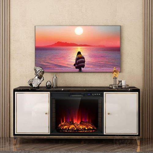  Tangkula Recessed Electric Fireplace, 26 Inch Fireplace with Adjustable Flame Brightness, LED Screen & Remote Control with Timer, Overheating Protection, 750W/1500W Fireplace Heate
