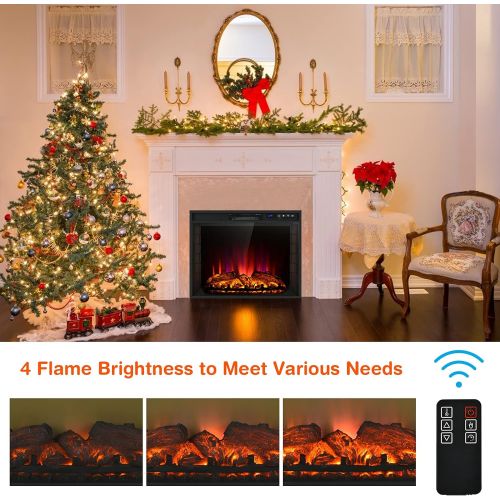  Tangkula Recessed Electric Fireplace, 26 Inch Fireplace with Adjustable Flame Brightness, LED Screen & Remote Control with Timer, Overheating Protection, 750W/1500W Fireplace Heate