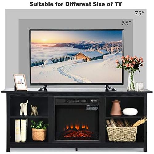  Tangkula Fireplace TV Stand, 58 Inches Entertainment Media Console Center w/18 Inches 1400W Electric Fireplace, w/ Remote Control and Adjustable Brightness, TV Stand Fireplace for