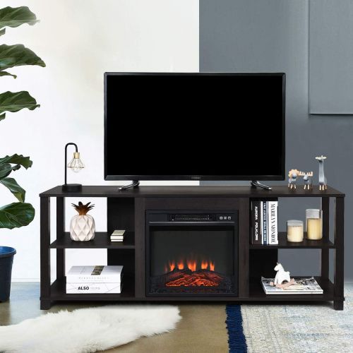  Tangkula 18 Electric Fireplace Heater, Freestanding & Recessed 1400 W Electric Stove Heater w/Adjustable LED Flame, Fireplace Insert w/Remote Control, Safer Plug and Sensor