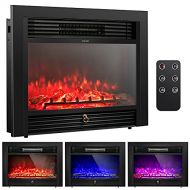 Tangkula 28.5 Inches Recessed Electric Fireplace Insert, Freestanding Fireplace Heater W/ Overheat Protection, Realistic 3 Color Flame, Remote Control, Ideal for Indoor Use, 700W/1