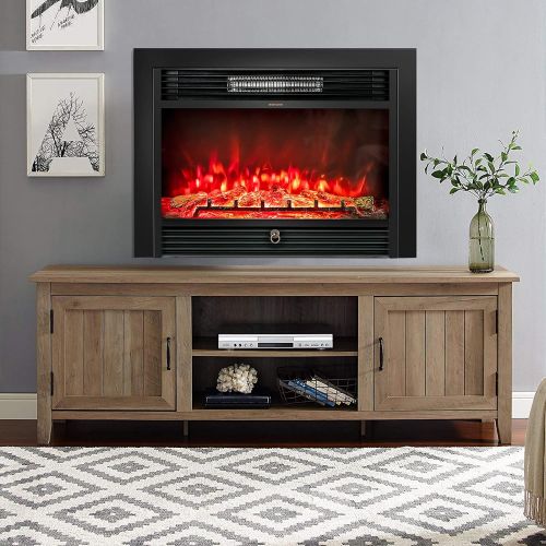  Tangkula 28.5 Inches Recessed Electric Fireplace Insert, Freestanding Fireplace Heater W/ Overheat Protection, Realistic 3 Color Flame, Remote Control, Ideal for Indoor Use, 700W/1