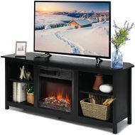 Tangkula Fireplace TV Stand, 58 Inches Entertainment Media Console Center w/18 Inches 1500W Electric Fireplace, w/ Remote Control and Adjustable Brightness, TV Stand Fireplace for