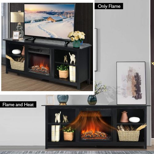  Tangkula Fireplace TV Stand, 58 Inches Entertainment Media Console Center w/18 Inches 1500W Electric Fireplace, w/ Remote Control and Adjustable Brightness, TV Stand Fireplace for