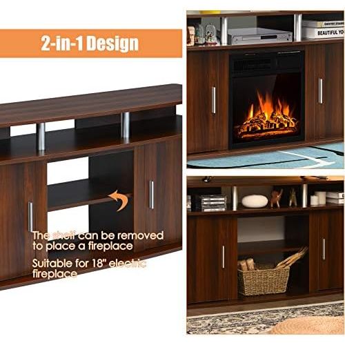  Tangkula Fireplace TV Stand, Living Room Media Console Table w/1500W Electric Fireplace for TVs up to 70 Inches, Modern TV Console w/ Fireplace, Remote Control & Adjustable Brightn