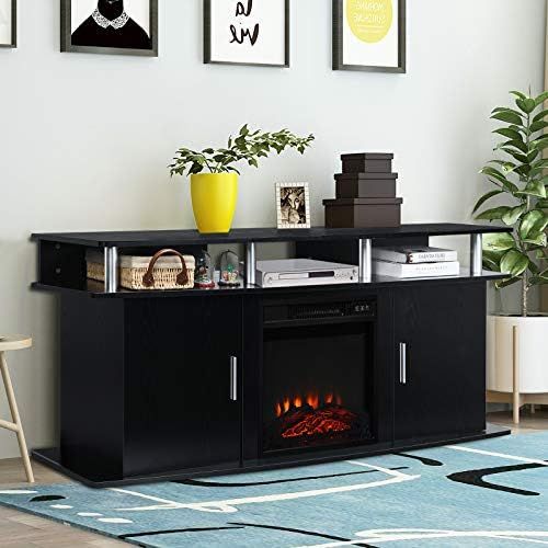  Tangkula Fireplace TV Stand, Modern Media Console Table for TVs up to 70 Inches, Entertainment Center w/ 1400W Fireplace for Living Room, Electric Fireplace Cabinet w/ Remote & Adj