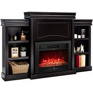Tangkula 70 Mantel Fireplace, 750W/1500W Electric Fireplace w/ Mantel & Built-in Bookshelves, 28.5-Inch Electric Fireplace w/ Remote Control, 1-8H Timer, Adjustable Flame Brightnes