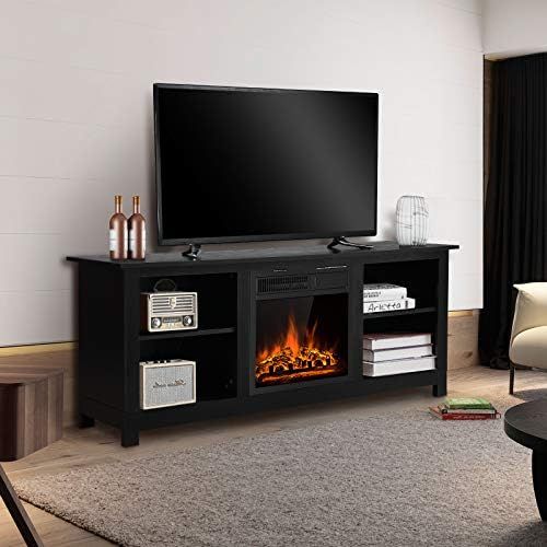  Tangkula Fireplace TV Stand for TVs up to 65 Inches, 58 Inches Media Console Table w/ Fireplace, 1500W Electric Fireplace Stove TV Storage Cabinet w/Remote Control, Adjustable Brig