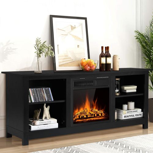  Tangkula Fireplace TV Stand for TVs up to 65 Inches, 58 Inches Media Console Table w/ Fireplace, 1500W Electric Fireplace Stove TV Storage Cabinet w/Remote Control, Adjustable Brig