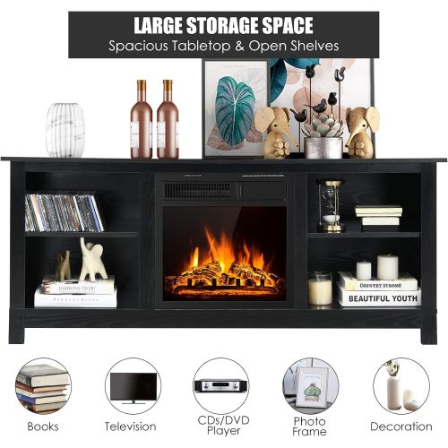  Tangkula Fireplace TV Stand for TVs up to 65 Inches, 58 Inches Media Console Table w/ Fireplace, 1500W Electric Fireplace Stove TV Storage Cabinet w/Remote Control, Adjustable Brig