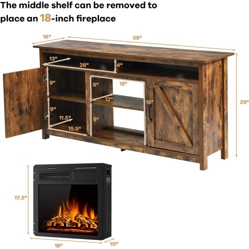  Tangkula Industrial Fireplace TV Stand for TVs Up to 65 Inches, Entertainment Center w/ 1500W Fireplace, Fireplace Media Console Table, Electric Heater w/ Adjustable Brightness & R