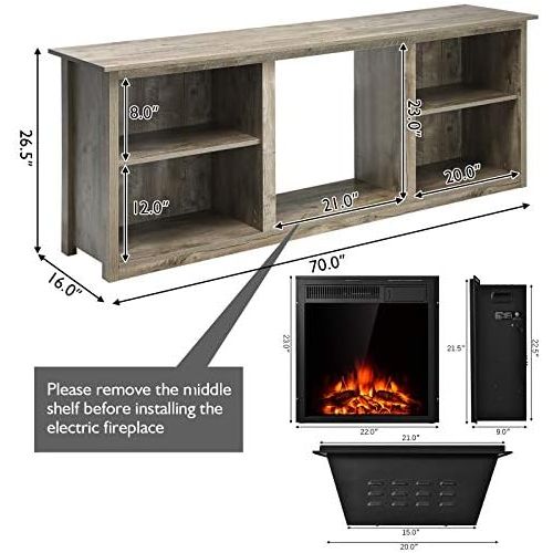  Tangkula Fireplace TV Stand, Entertainment Center w/22.5 Inches Electric Fireplace, Television Stand for TV Up to 75 Inches, Heater with Remote Control & Adjustable Brightness (Gre