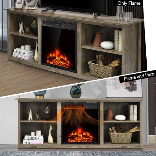  Tangkula Fireplace TV Stand, Entertainment Center w/22.5 Inches Electric Fireplace, Television Stand for TV Up to 75 Inches, Heater with Remote Control & Adjustable Brightness (Gre