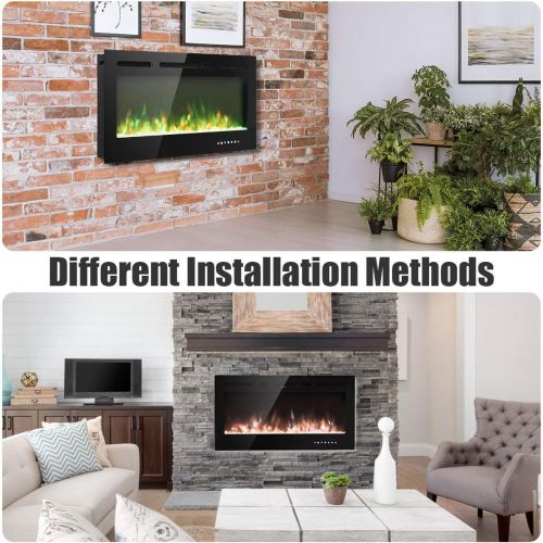  Tangkula 40 inches Electric Fireplace Insert with Thermostat, in-Wall Recessed and Wall Mounted 1500 W Faux Fireplace, Touch Screen Control, 9 Flamer Color, Temperature Control & T
